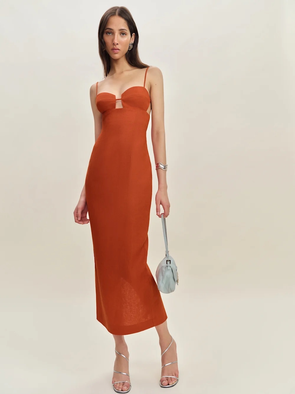 Reformation Malibu Linen Dress In blood orange, NEW WITHOUT TAGS, NEVER WORN.